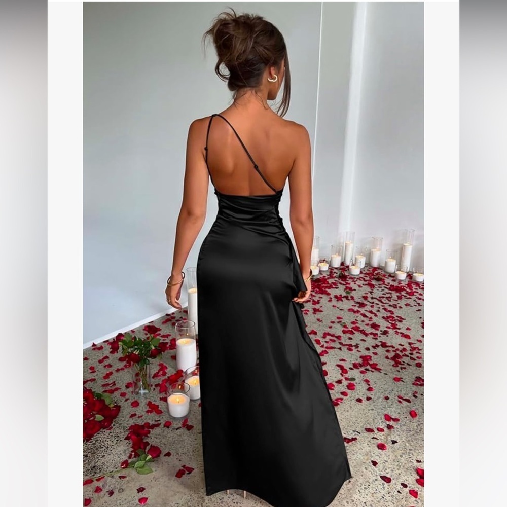 One Shoulder High Split Cocktail Maxi Dress size large - Picture 3 of 4